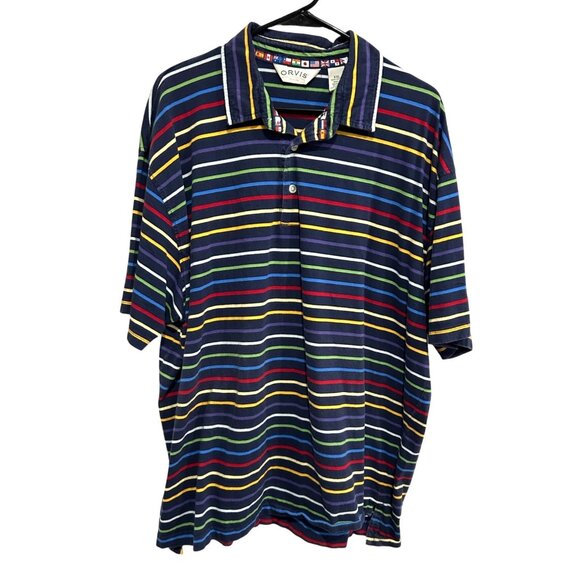 Orvis Mens Multicolor Stripe Polo Shirt 1Collared Short Sleeve Casual Top Sz 2XL - Picture 1 of 8